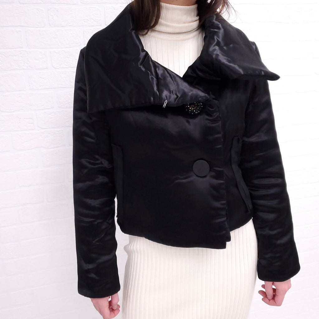 LANVIN SILK PUFFER JACKET WITH BEADED BUTTONS - SIZE 34