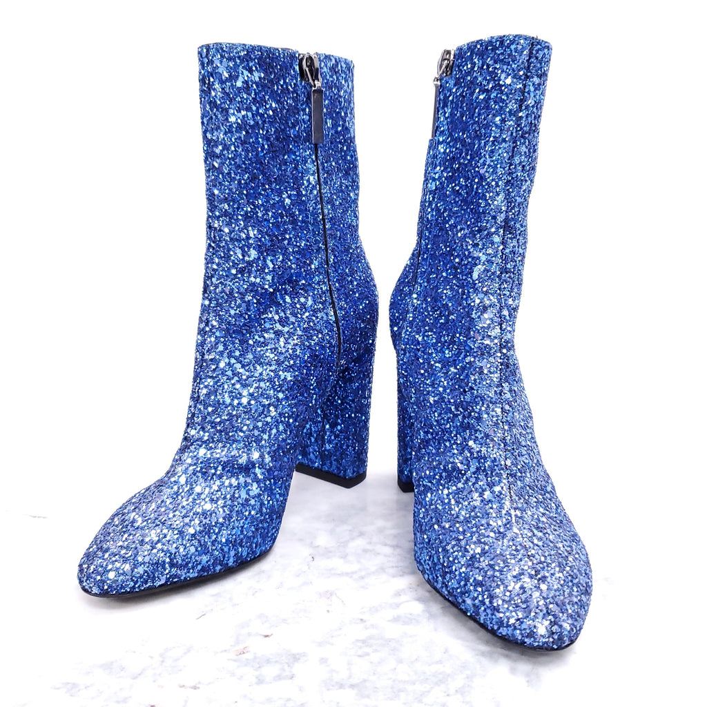 YVES SAINT LAURENT BLUE SPARKLE BOOTIES - SIZE 37