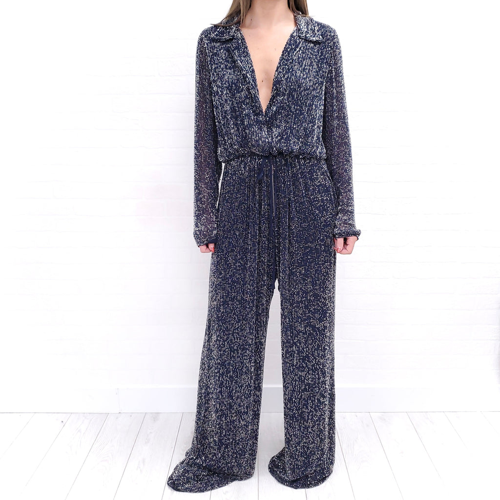 NAEEM KHAN NAVY BLUE BEADED JUMPSUIT ($8900) - SIZE 12