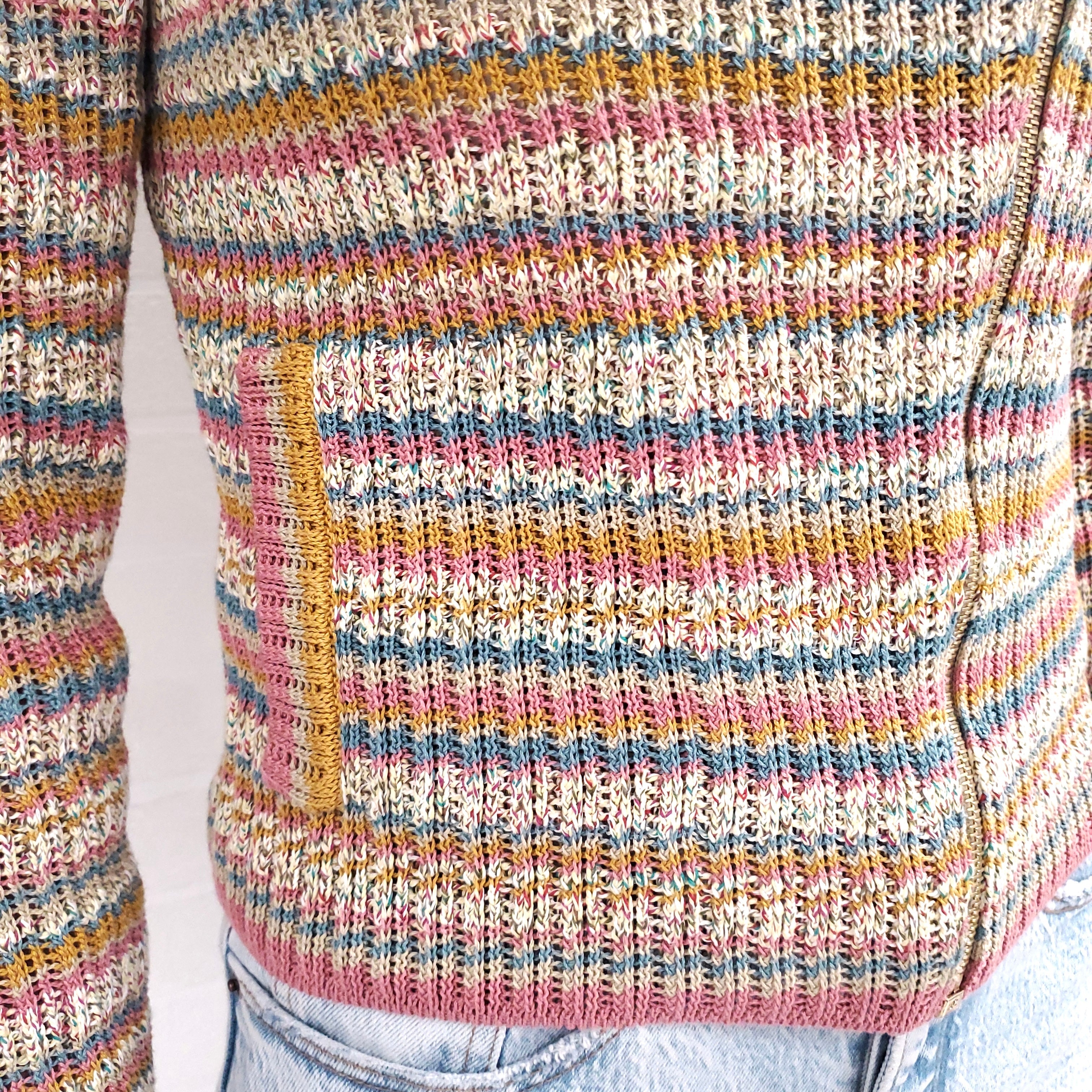 CHANEL STRIPE KNIT ZIP UP SWEATER - SIZE 34