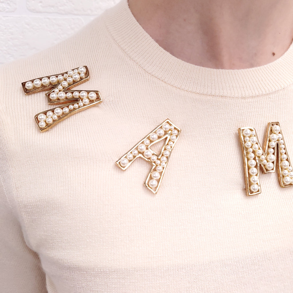 DOLCE & GABBANA CREAM ‘MAMMA’ PEARL SWEATER - SIZE 36