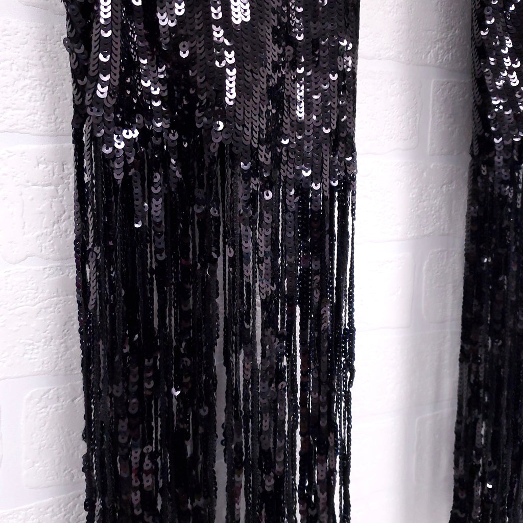 ELLERY PANTS WITH SEQUIN FRINGE HEM DETAIL - SIZE 38
