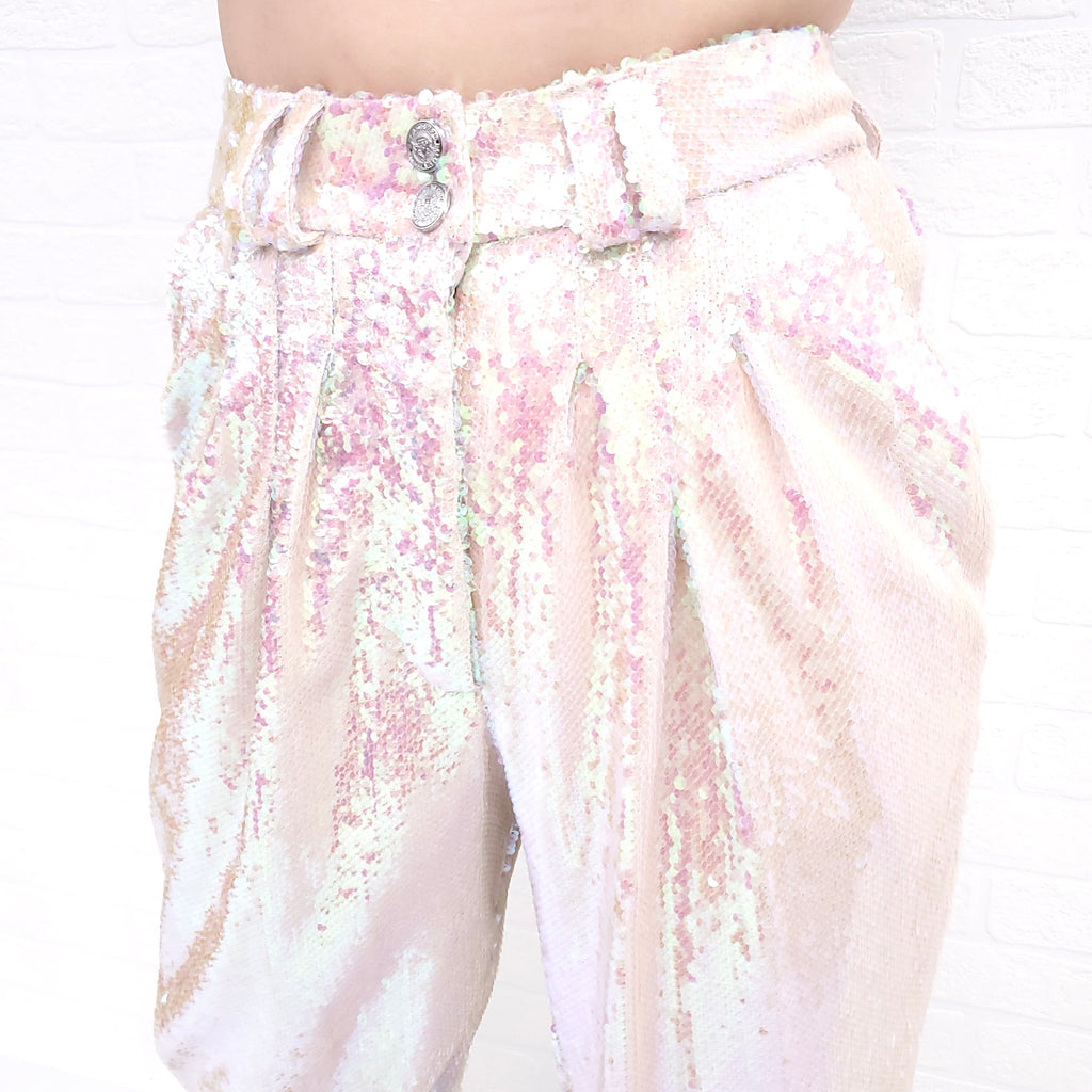 BALMAIN IRRIDESCENT SEQUIN PANTS - SIZE 34