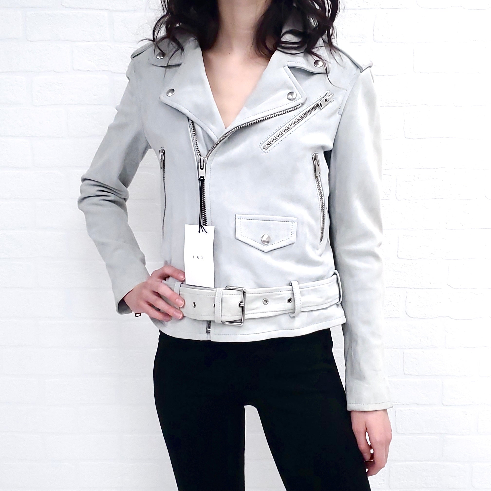 IRO LIGHT BLUE SUEDE JACKET - SIZE 38
