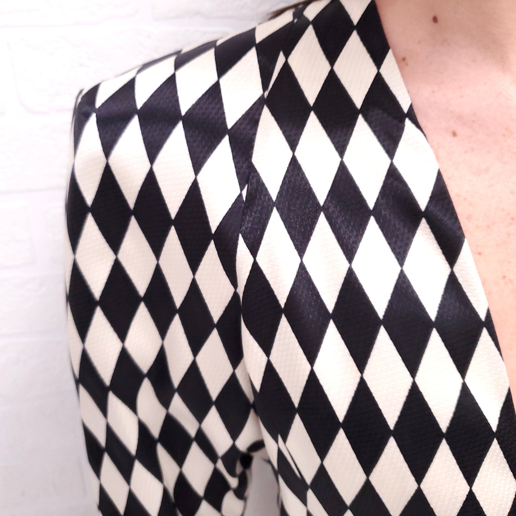 BALMAIN CREAM/BLACK DIAMOND PATTERN DRESS - SIZE 40