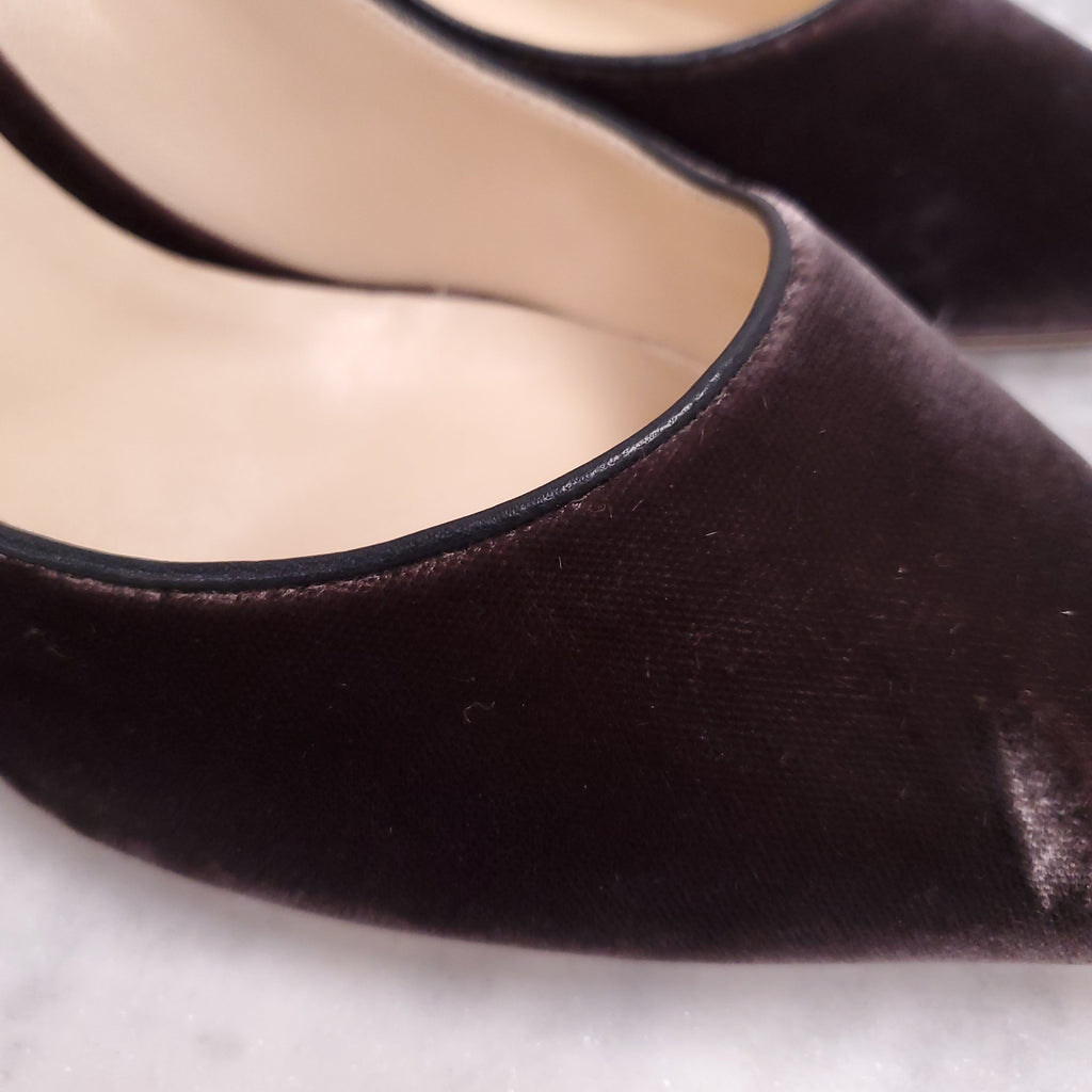 JIMMY CHOO DARK MAUVE VELVET ROMY 100 HEELS - SIZE 42