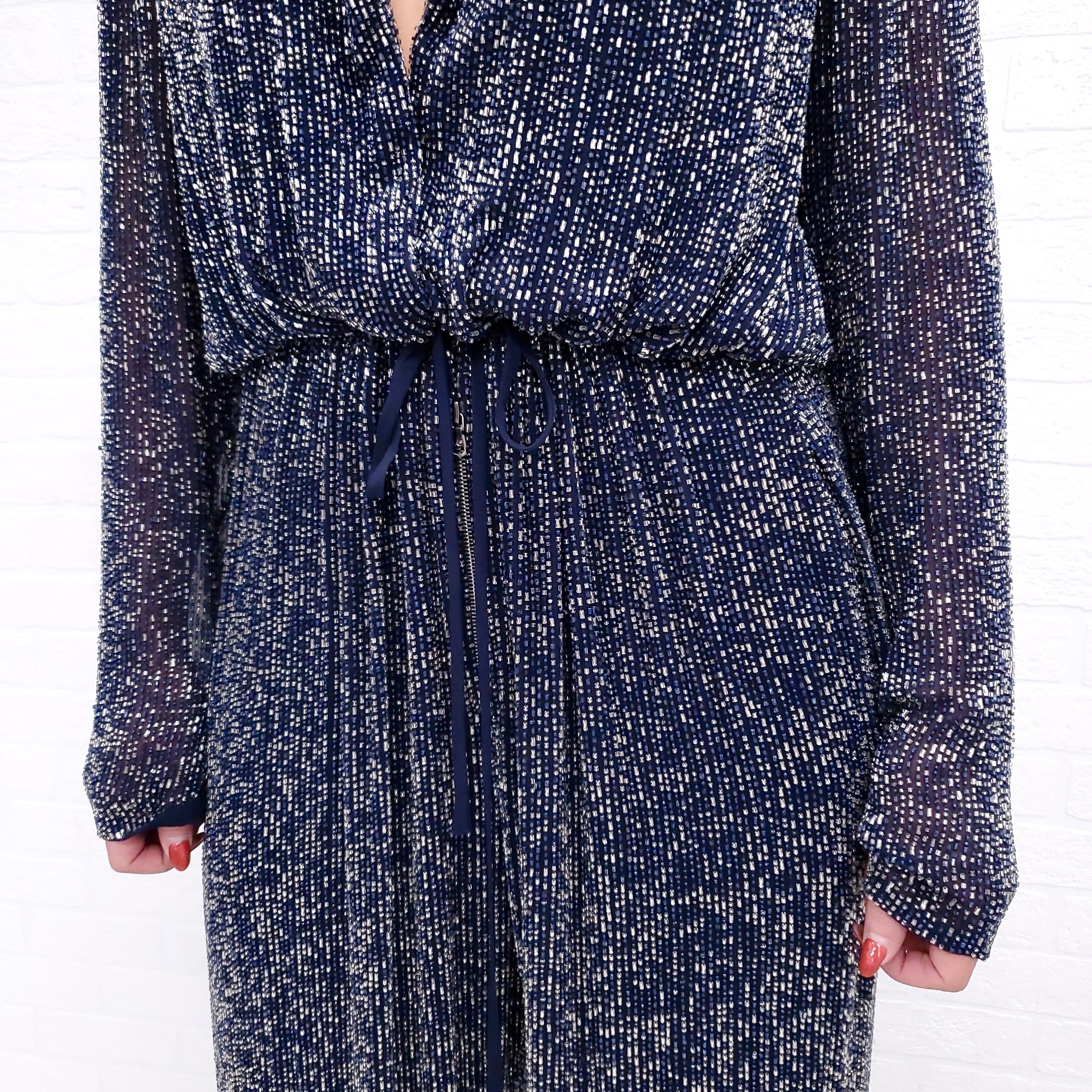 NAEEM KHAN NAVY BLUE BEADED JUMPSUIT ($8900) - SIZE 12