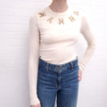 DOLCE & GABBANA CREAM ‘MAMMA’ PEARL SWEATER - SIZE 36