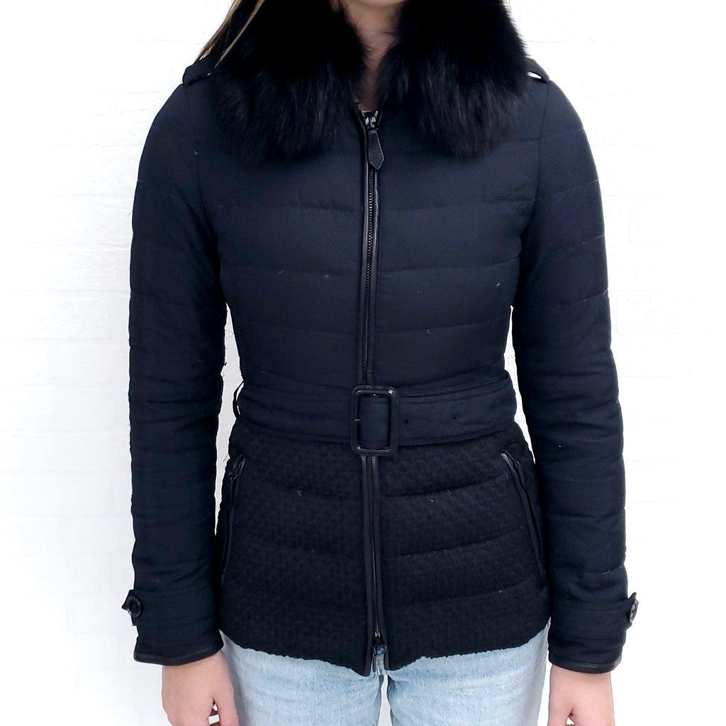 BURBERRY PUFFER JACKET WITH FUR HOOD - SIZE XS
