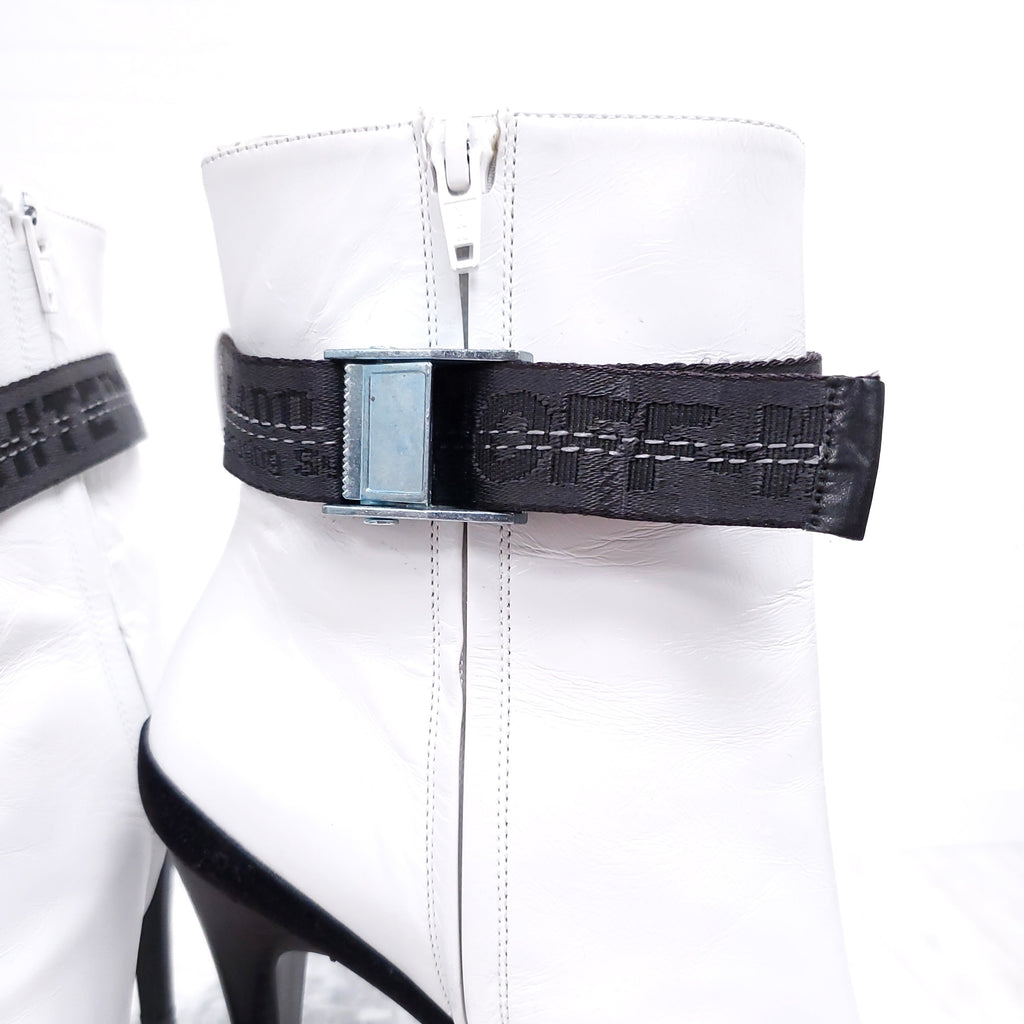 OFF-WHITE LEATHER LOGO BOOTS - SIZE 40