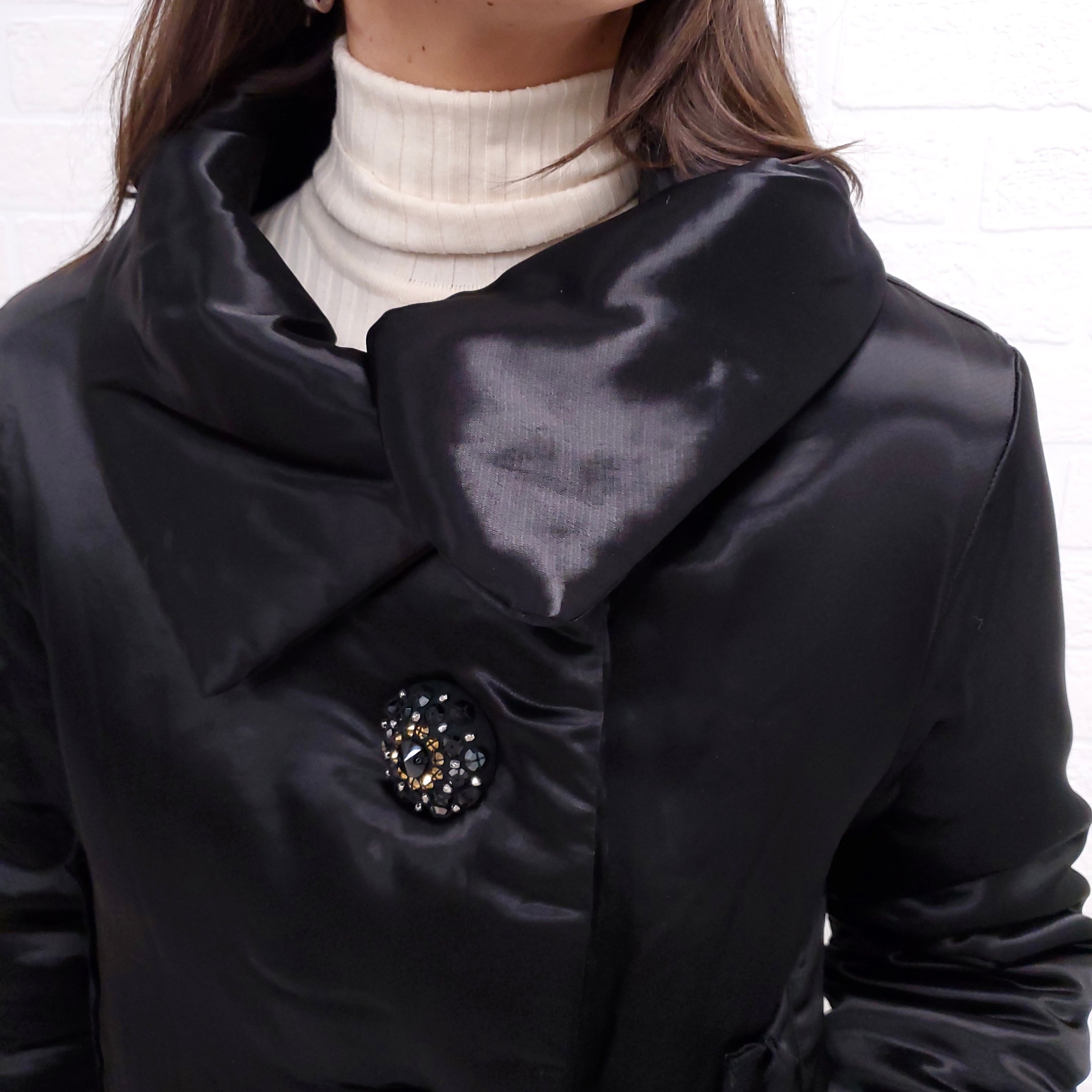 LANVIN SILK PUFFER JACKET WITH BEADED BUTTONS - SIZE 34