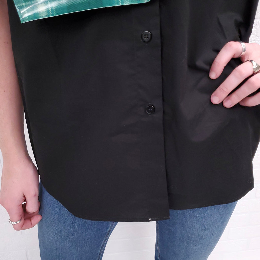 MM6 MAISON MARGIELA BLACK T-SHIRT WITH PLAID DETAIL - SIZE 40