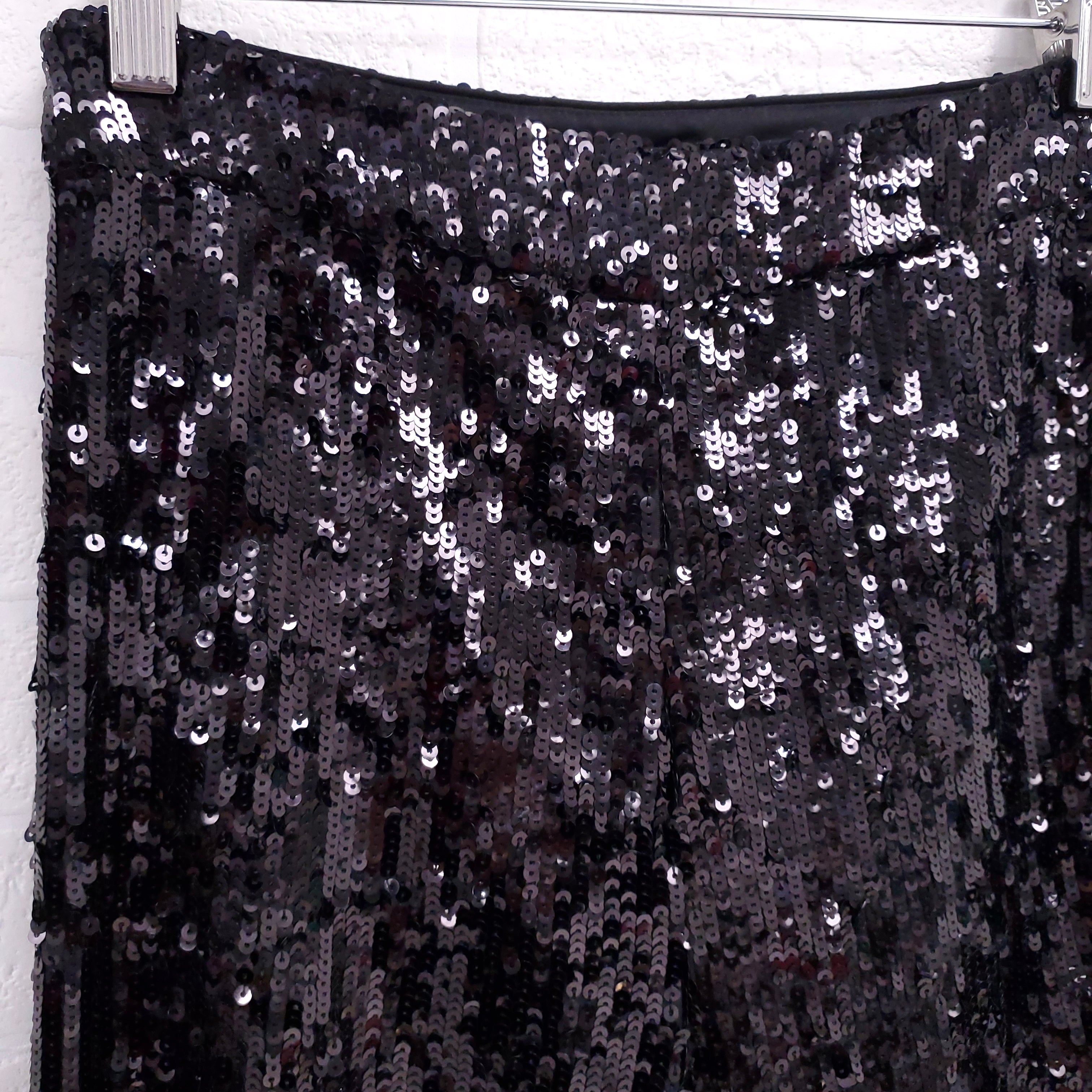 ELLERY PANTS WITH SEQUIN FRINGE HEM DETAIL - SIZE 38