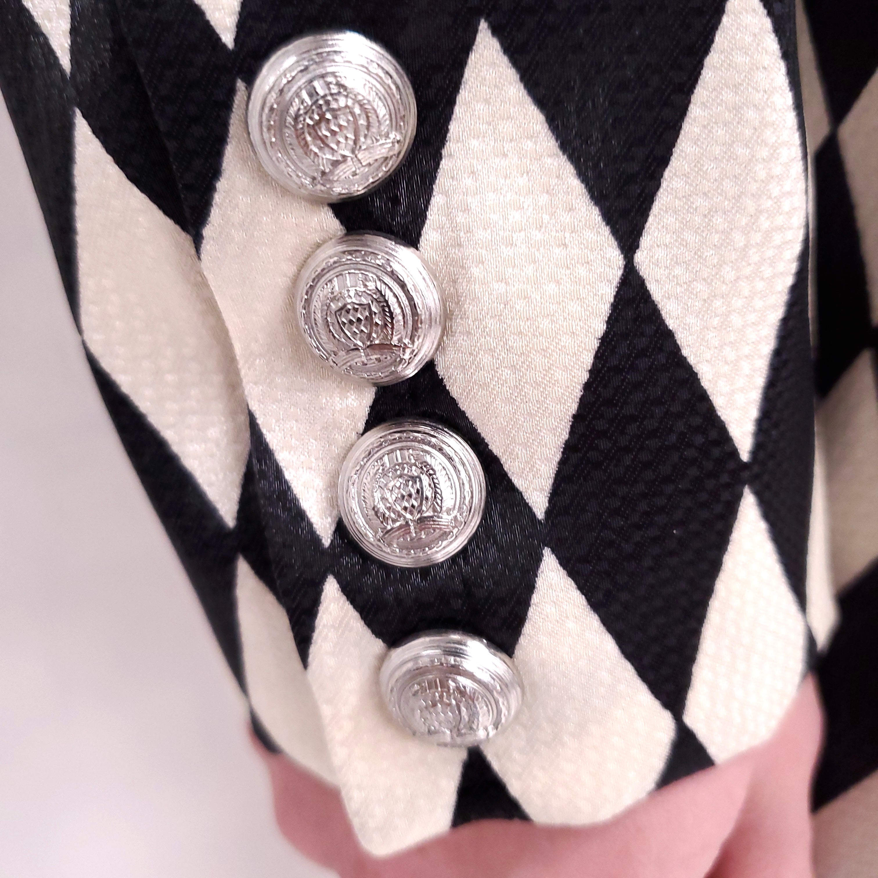 BALMAIN CREAM/BLACK DIAMOND PATTERN DRESS - SIZE 40