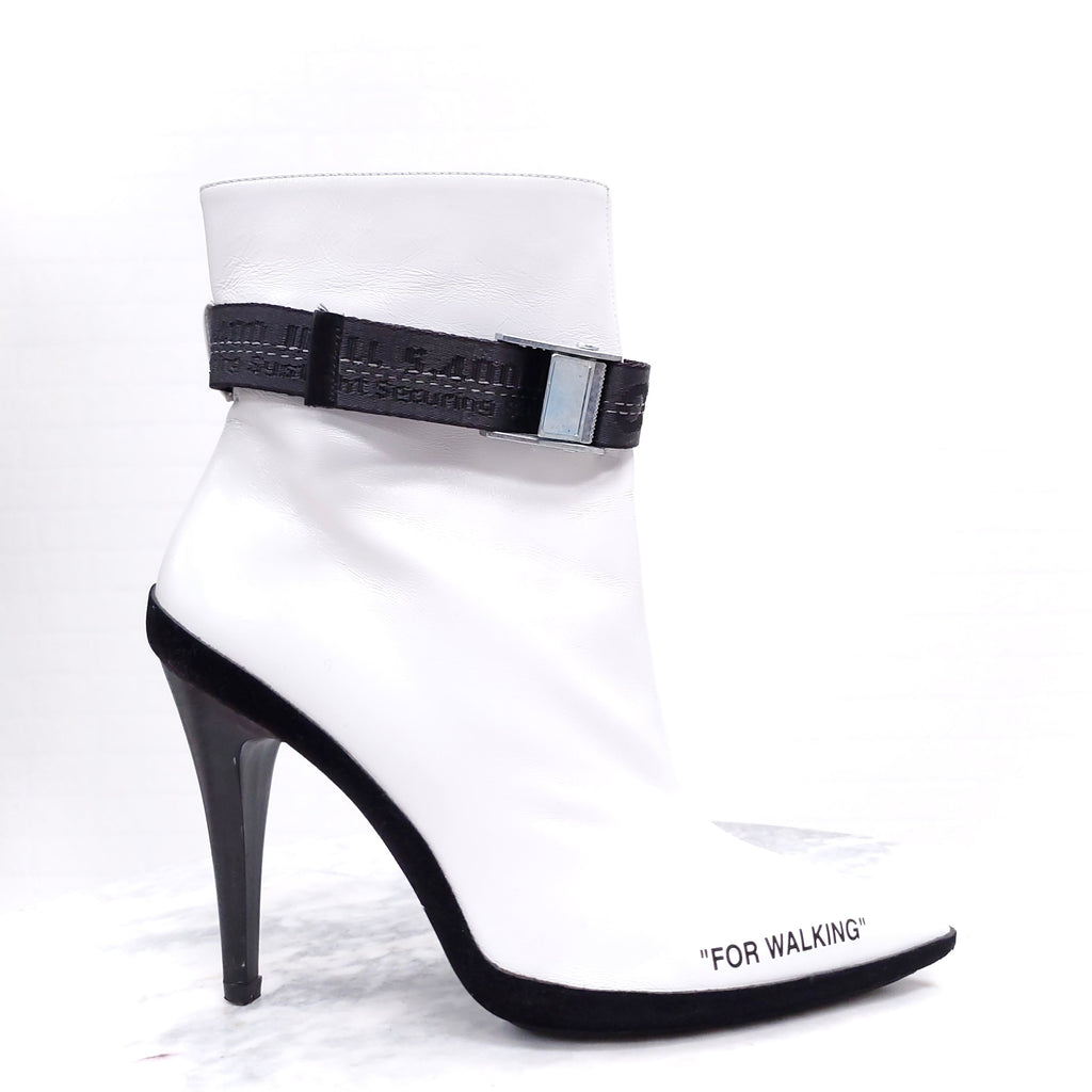 OFF-WHITE LEATHER LOGO BOOTS - SIZE 40