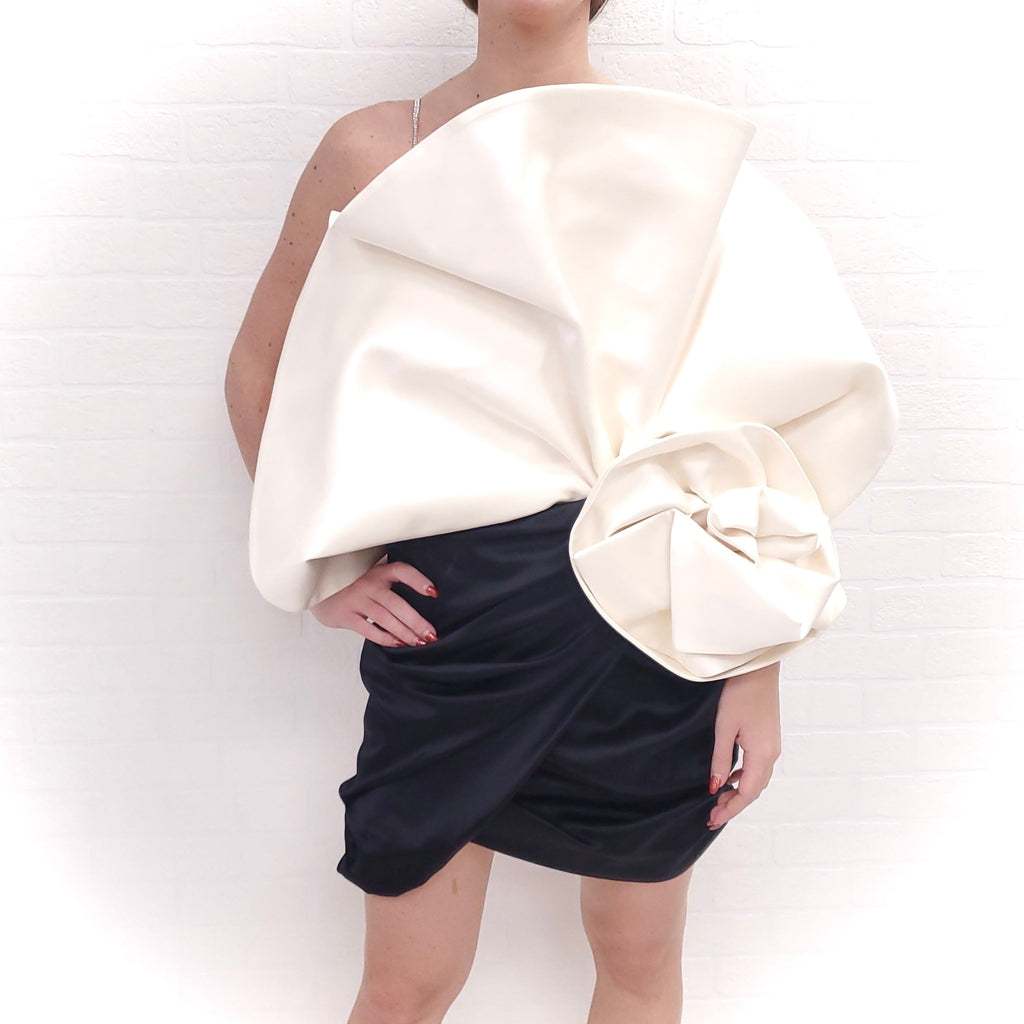 MAGDA BUTRYM CREAM ACCORDION DRESS WITH STONE DETAILED STRAPS ($3800) - SIZE 42
