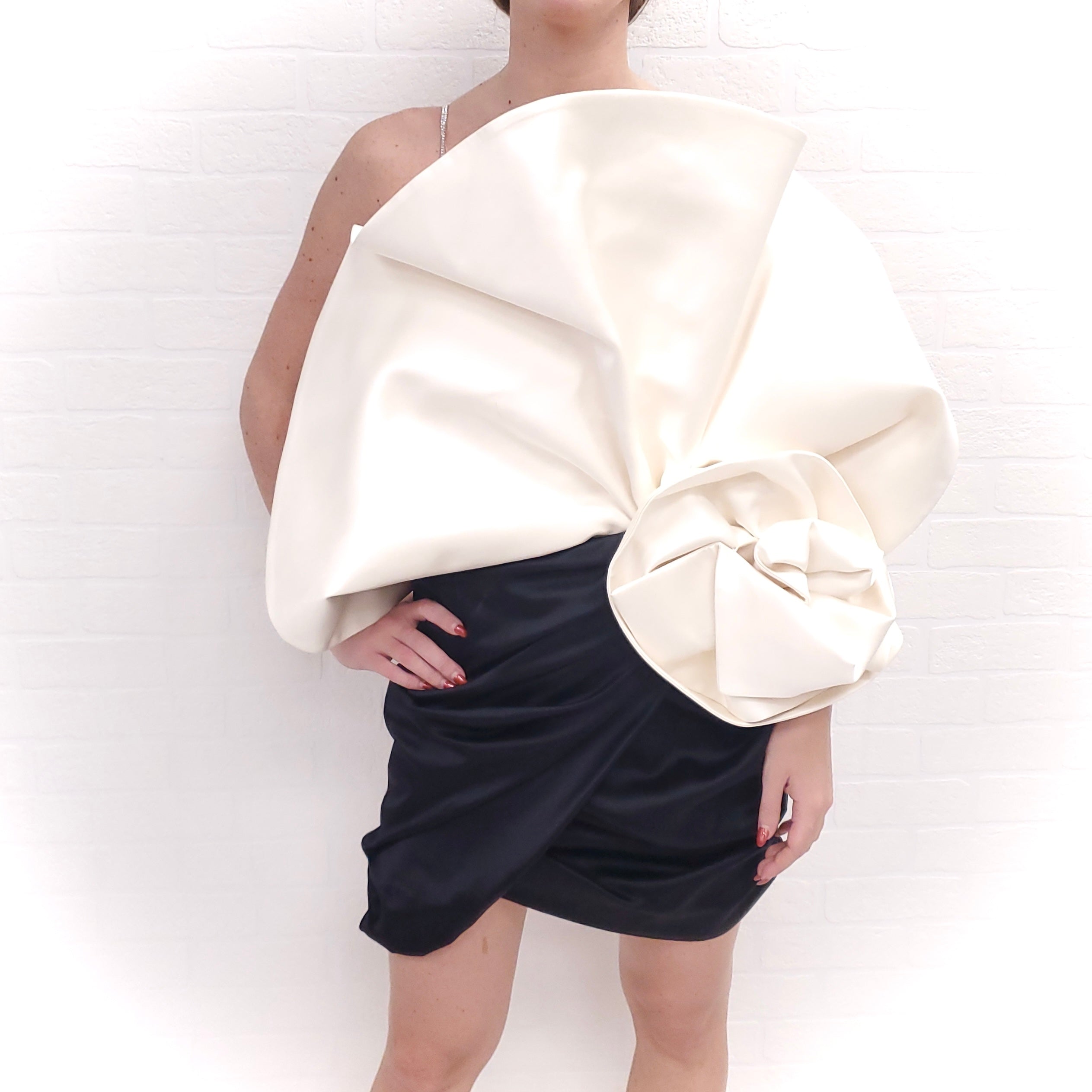 MAGDA BUTRYM CREAM ACCORDION DRESS WITH STONE DETAILED STRAPS ($3800) - SIZE 42