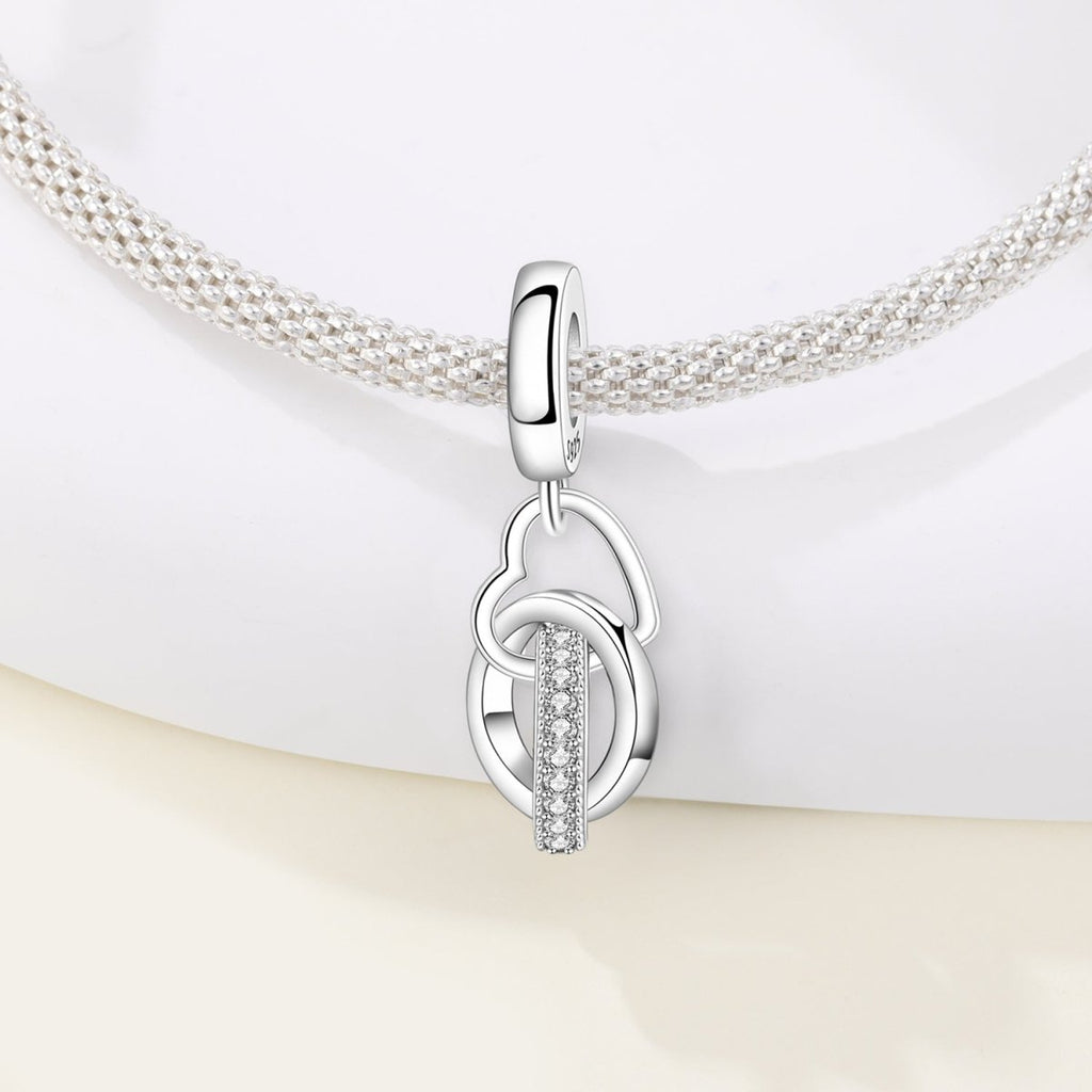 Interlocking Rings & Heart Dangle Charm