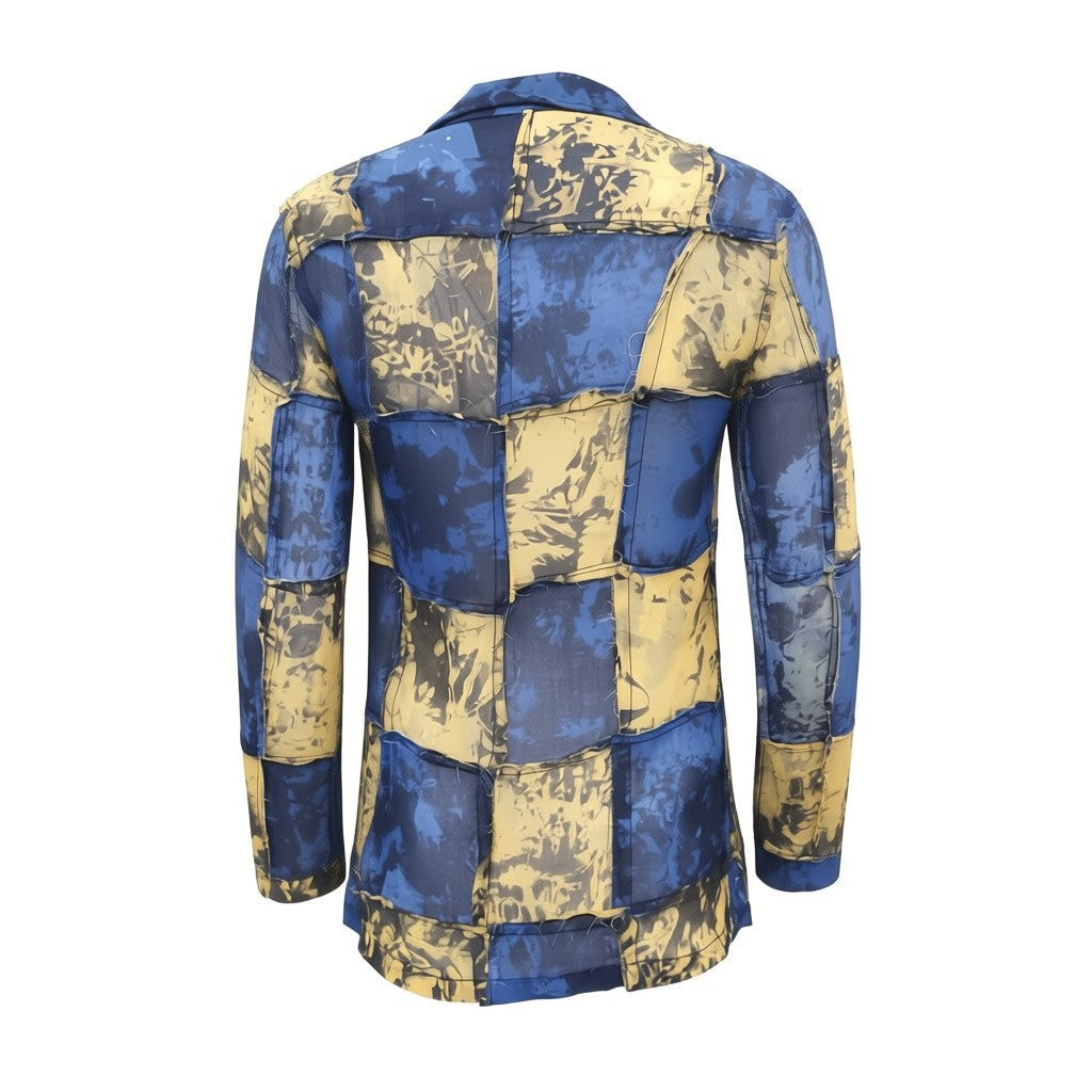 BLOKE BLUE AND YELLOW PATCHED BLOUSE - SIZE S