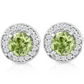 5/8ct Halo Diamond Peridot Studs 14K White Gold