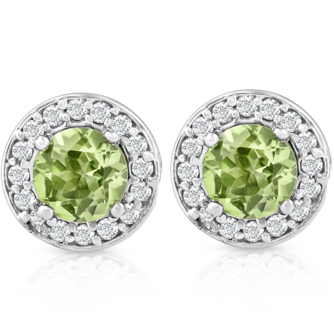 5/8ct Halo Diamond Peridot Studs 14K White Gold