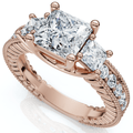 2 3/4CT Princess Cut Three Stone Vintage Diamond Engagement Ring Lab Grown 14k
