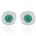 4Ct Emerald & Lab Grown Diamond Cushion Halo Studs 14k White Gold