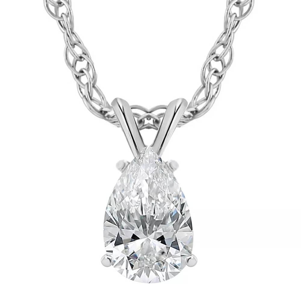 1Ct Pear Solitaire Diamond Pendant Necklace 14k White Gold Lab Grown Size: Medium