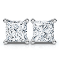 .50Ct Square Princess Cut Natural Diamond Stud Earrings in 14K Gold Basket Setting