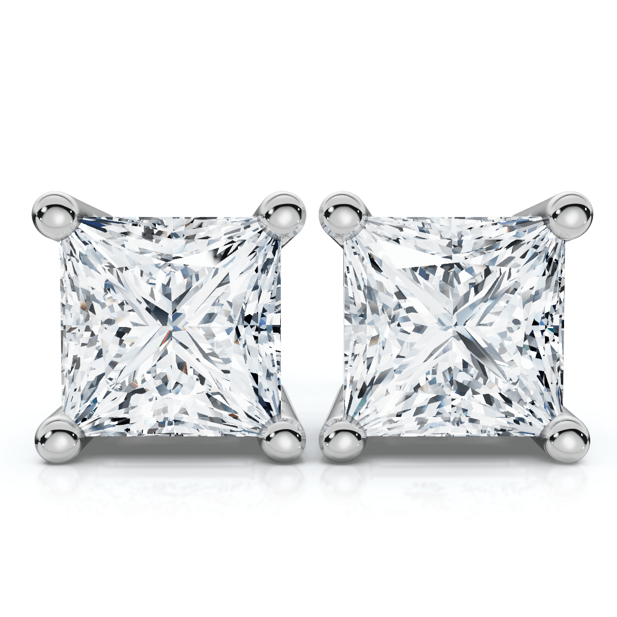 .50Ct Square Princess Cut Natural Diamond Stud Earrings in 14K Gold Basket Setting