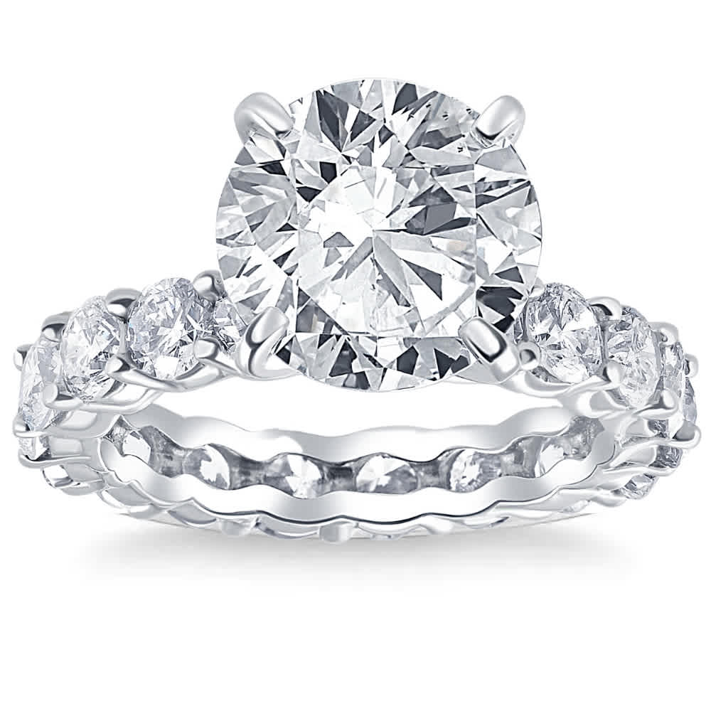Certified 7.02 Ct Diamond Eternity Engagement Ring F/SI1 14k White Gold Size: 7