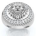 3/8Ct Men's Diamond Lion Head Pink Ring in 10k White or Yellow Gold