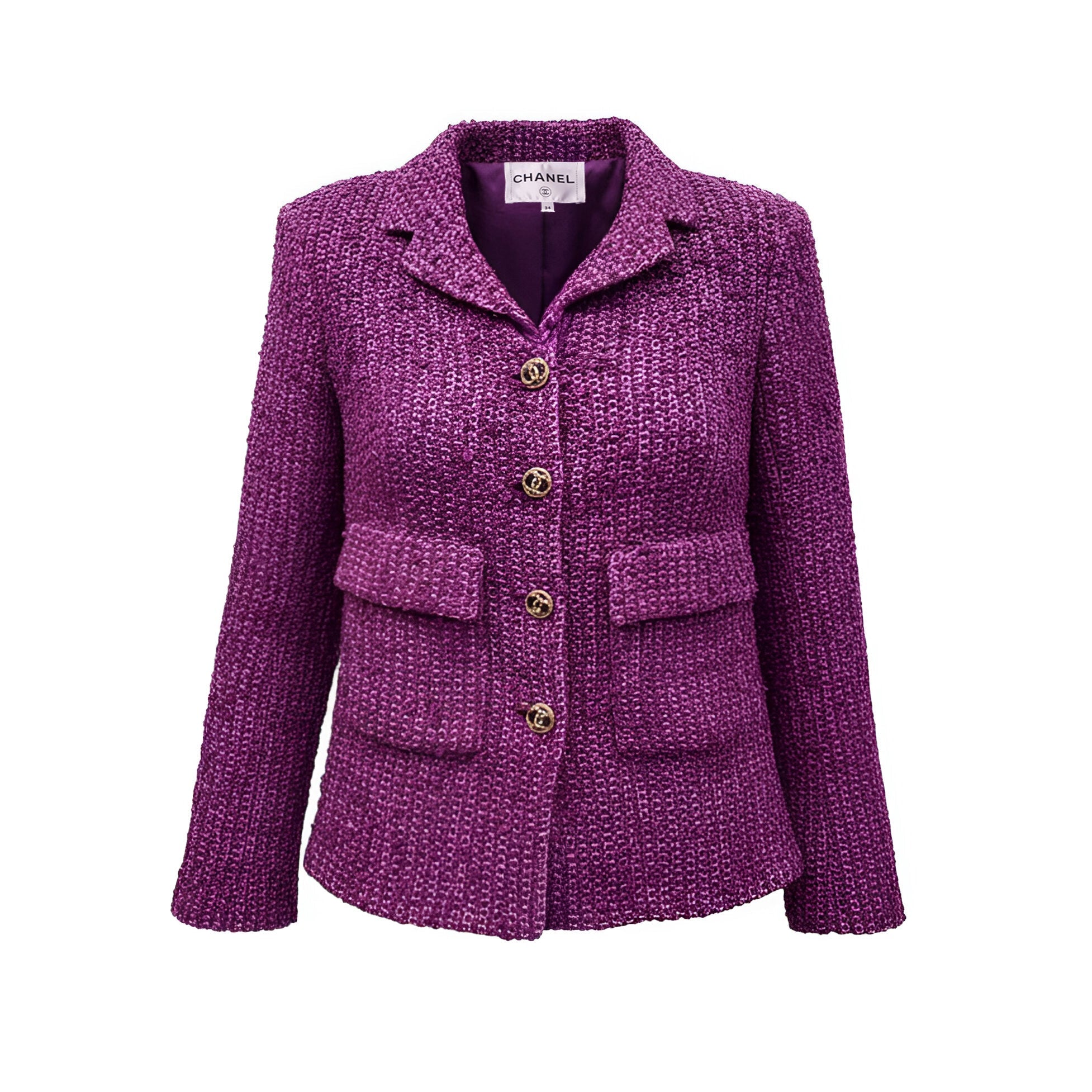 CHANEL PURPLE TWEED PATTERNED BLAZER - SIZE 34