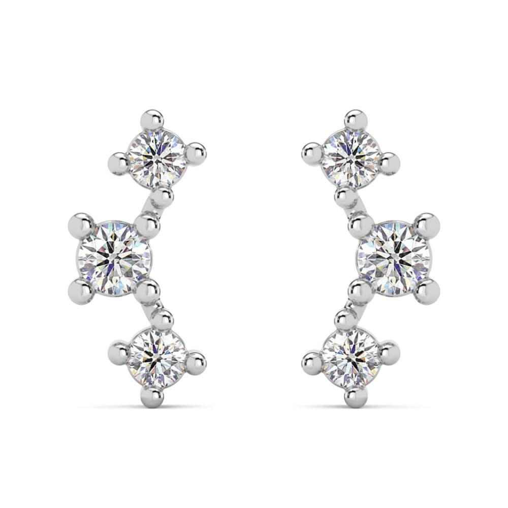 1/5Ct TW 3-Stone Diamond Crawler Earrings 14k Gold Studs Lab Grown 1/3" Tall