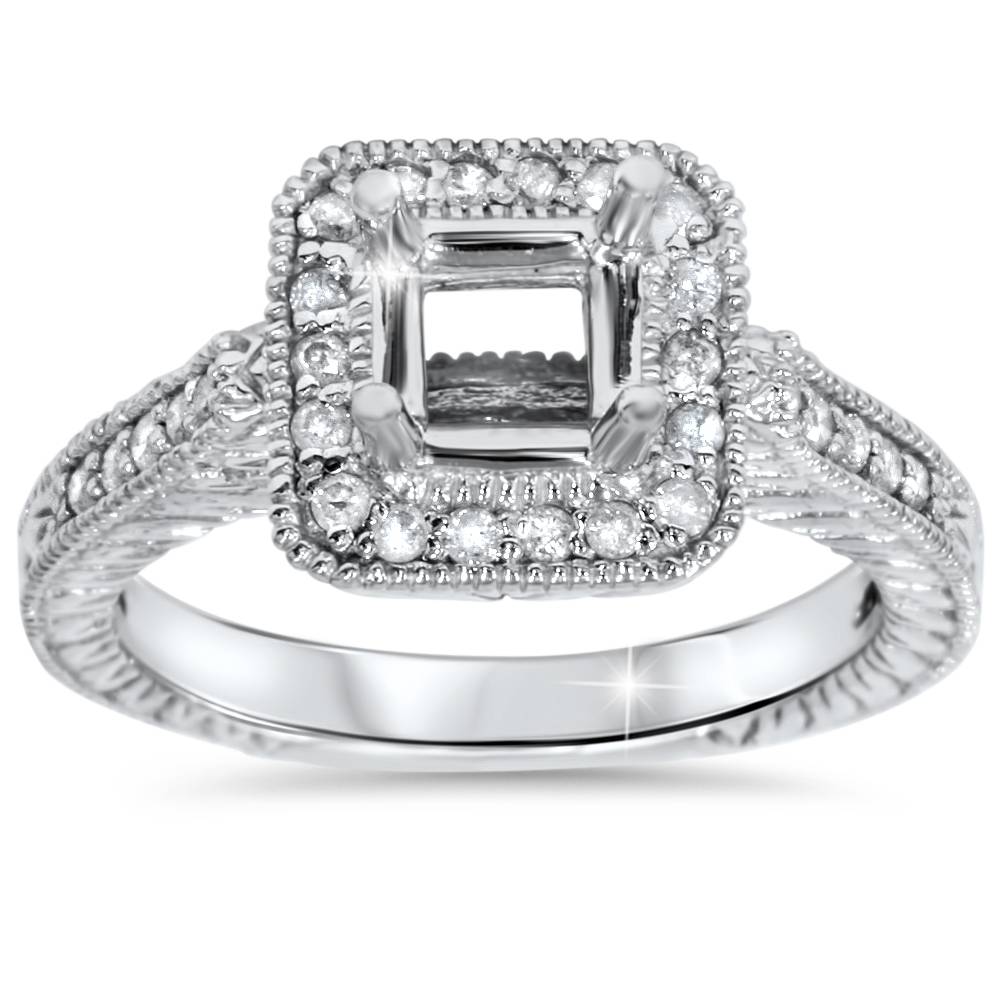 1/3ct Vintage Princess Cut Engagement Ring Setting 14K White Gold Size Selectable