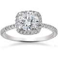 2Ct Cushion Halo Lab Grown Diamond Engagement Ring 14K White Gold Size Selectable