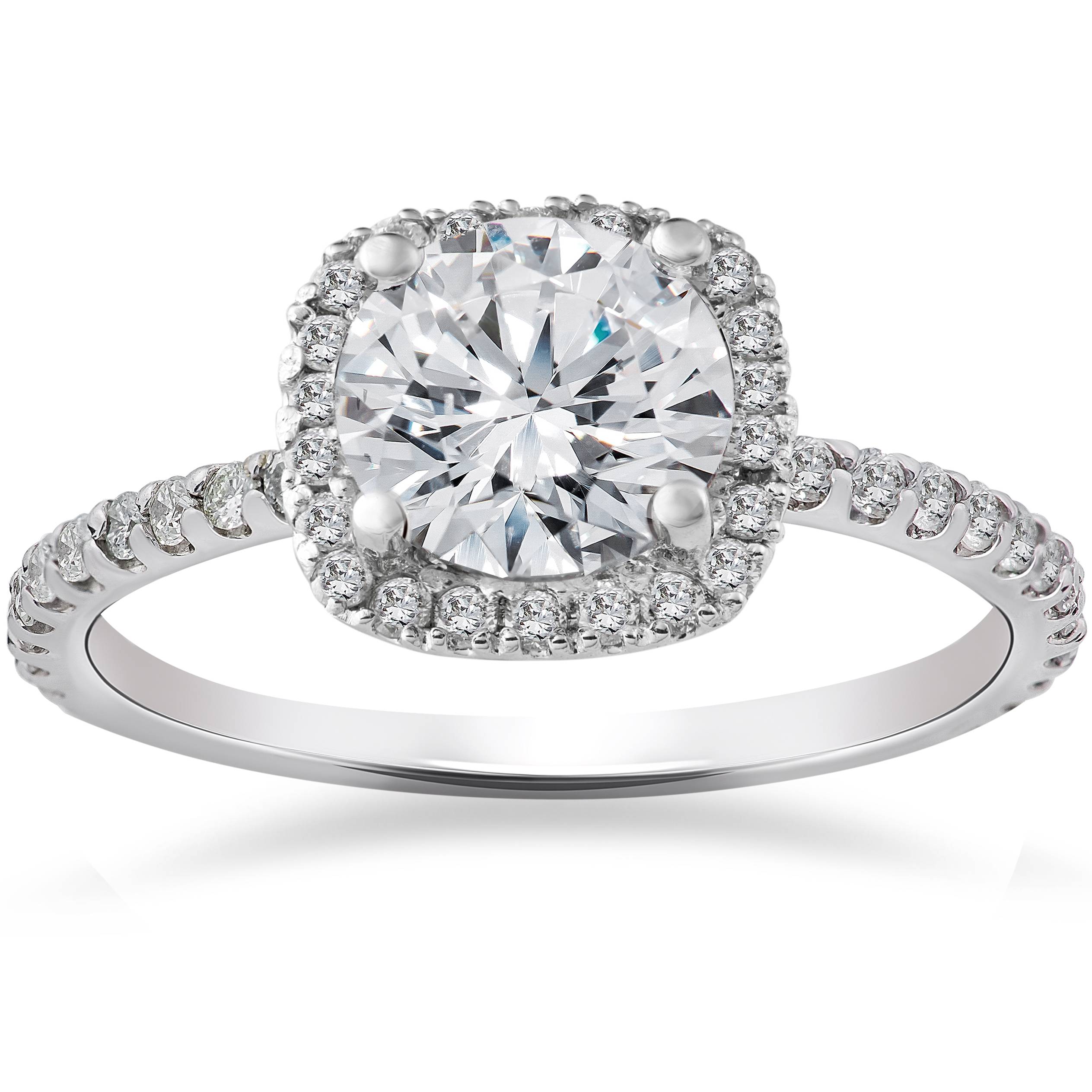 2Ct Cushion Halo Lab Grown Diamond Engagement Ring 14K White Gold Size Selectable