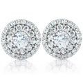 Double Halo Diamond Screw Back Studs 1/2 Carat TW 14K White Gold