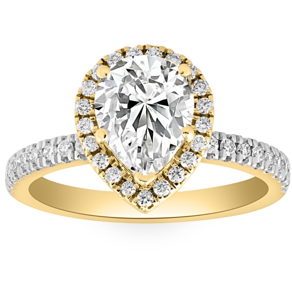 2 1/2Ct Pear Shape Diamond Lab Grown Engagement Ring White Yellow or Rose Gold