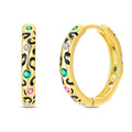 Leopard Print Gold Hoop Earrings with Multicolor Stones