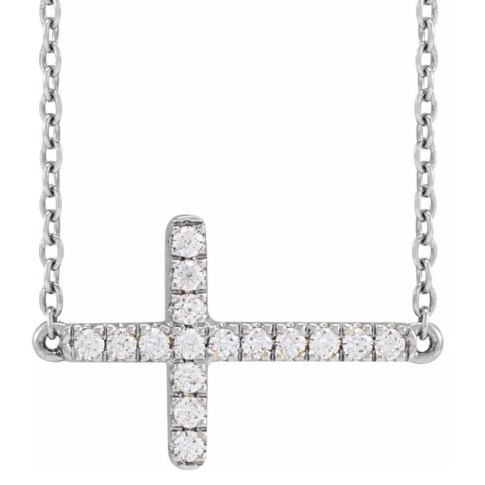 Women's 1/4Ct Diamond Sideways Cross 14k Gold 18" Lab Grown