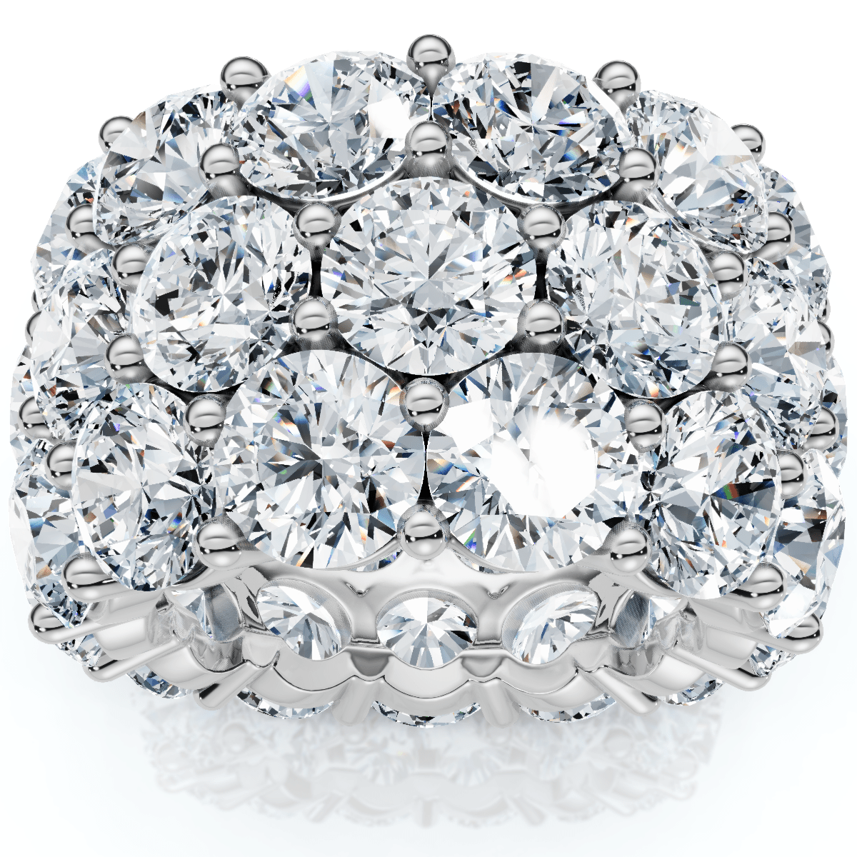 16 Ct Lab Grown Diamond 3-Row Eternity Wedding Ring in 10k White or Yellow Gold