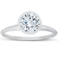 1ct Bezel Solitaire Lab Grown Engagement Ring 14K White Gold Size Selectable