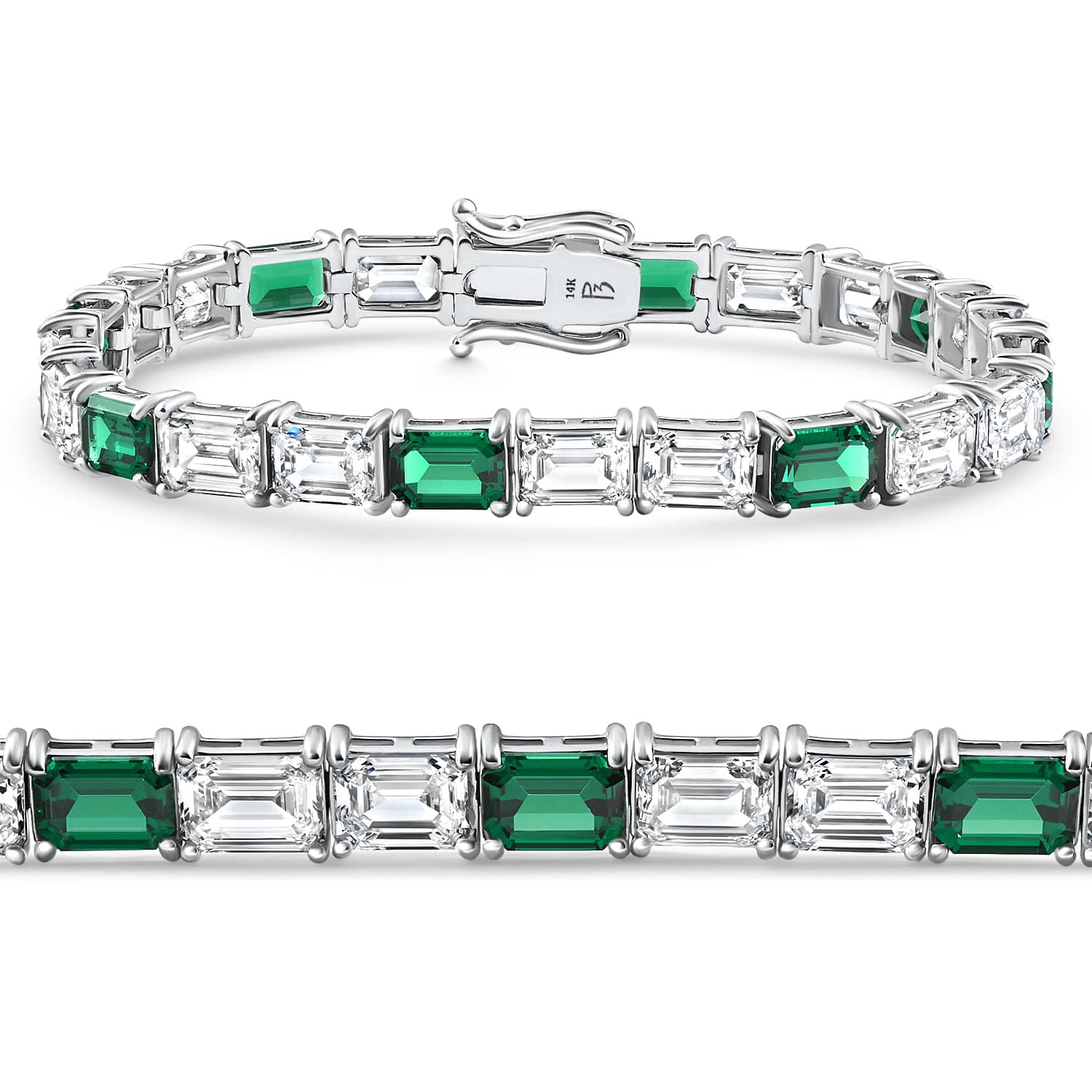 22Ct East West Emerald Diamond Tennis Bracelet 14k White Gold 7" Lab Grown Size: 7