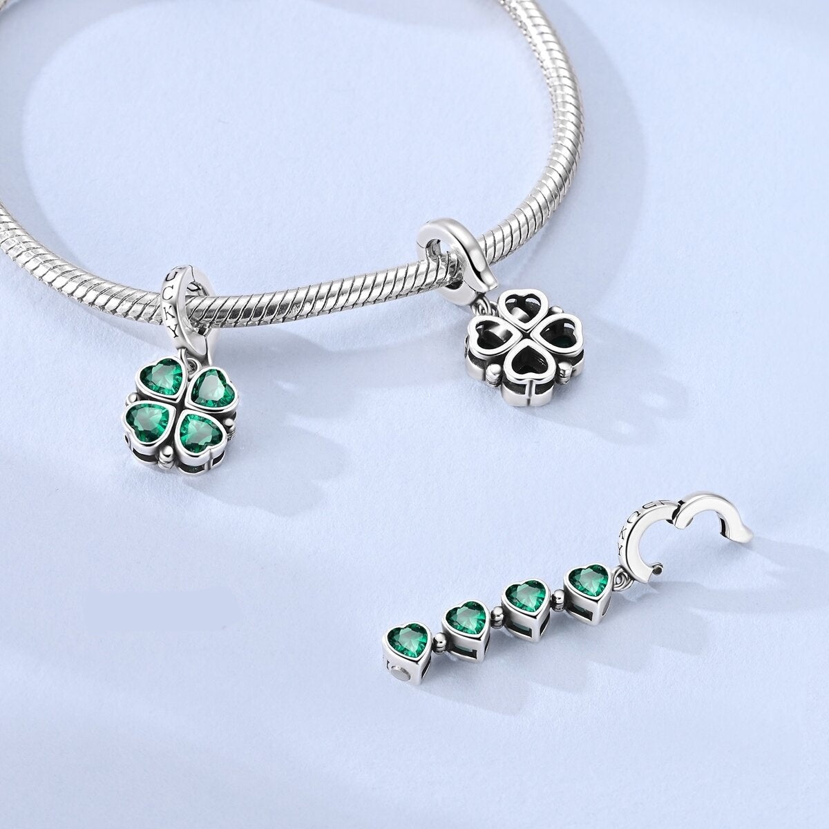 Lucky Clover Green Heart Dangle Charm