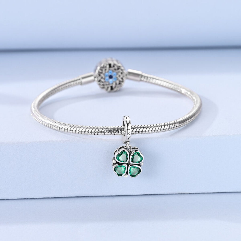 Lucky Clover Green Heart Dangle Charm