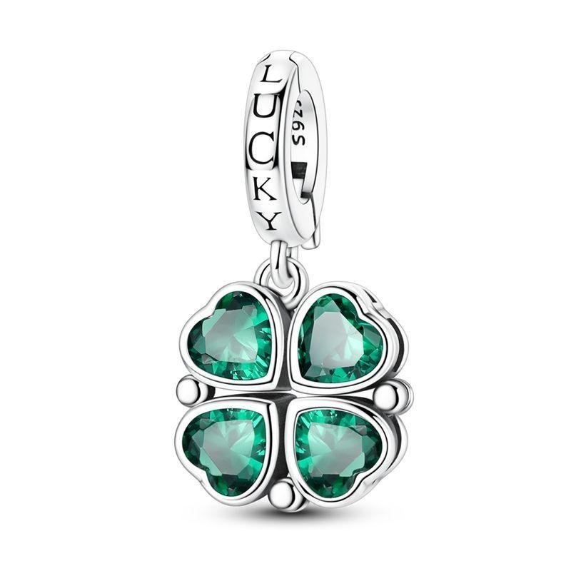 Lucky Clover Green Heart Dangle Charm