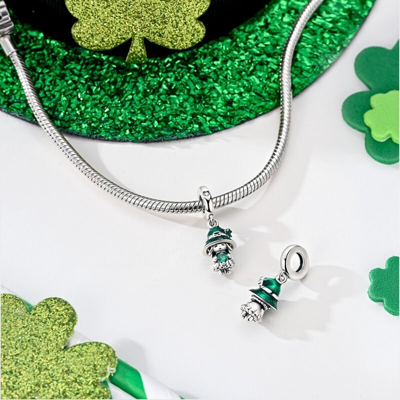 Lucky Girl with Green Heart Dangle Charm