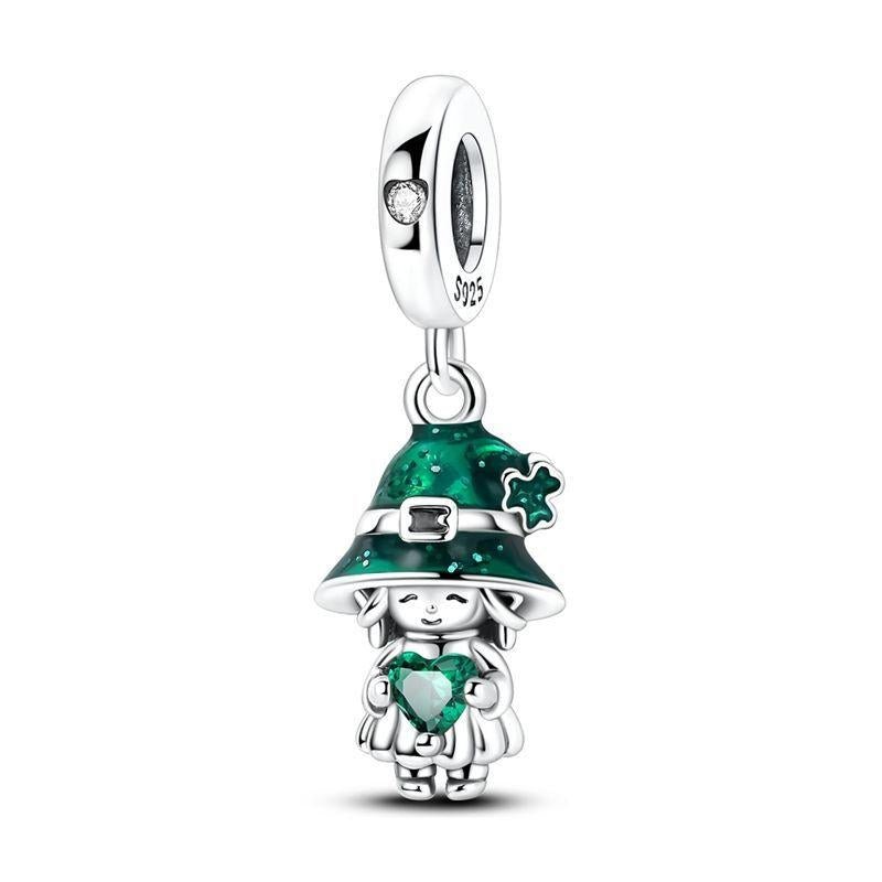 Lucky Girl with Green Heart Dangle Charm