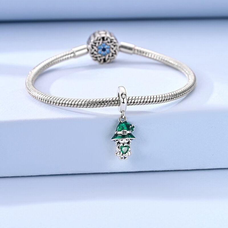 Lucky Girl with Green Heart Dangle Charm
